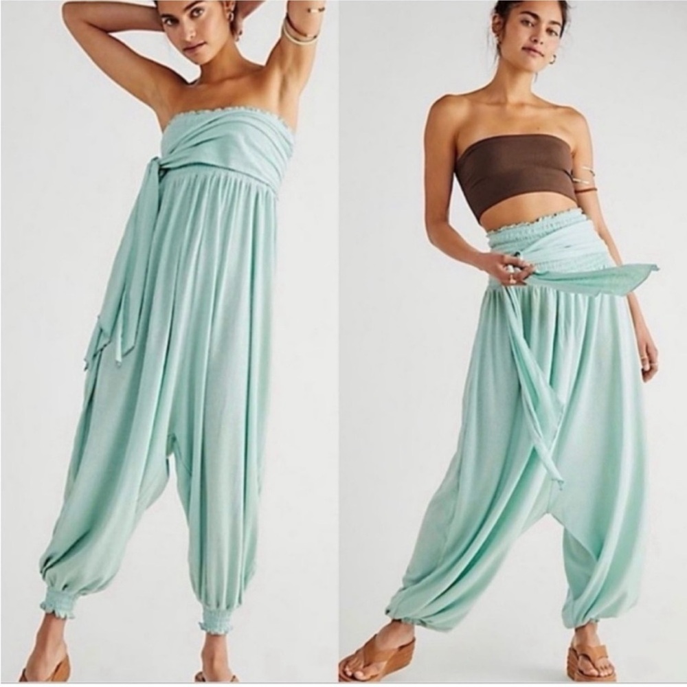 Free People “Just Like That” Convertible Jumpsuit Mint Green Lg